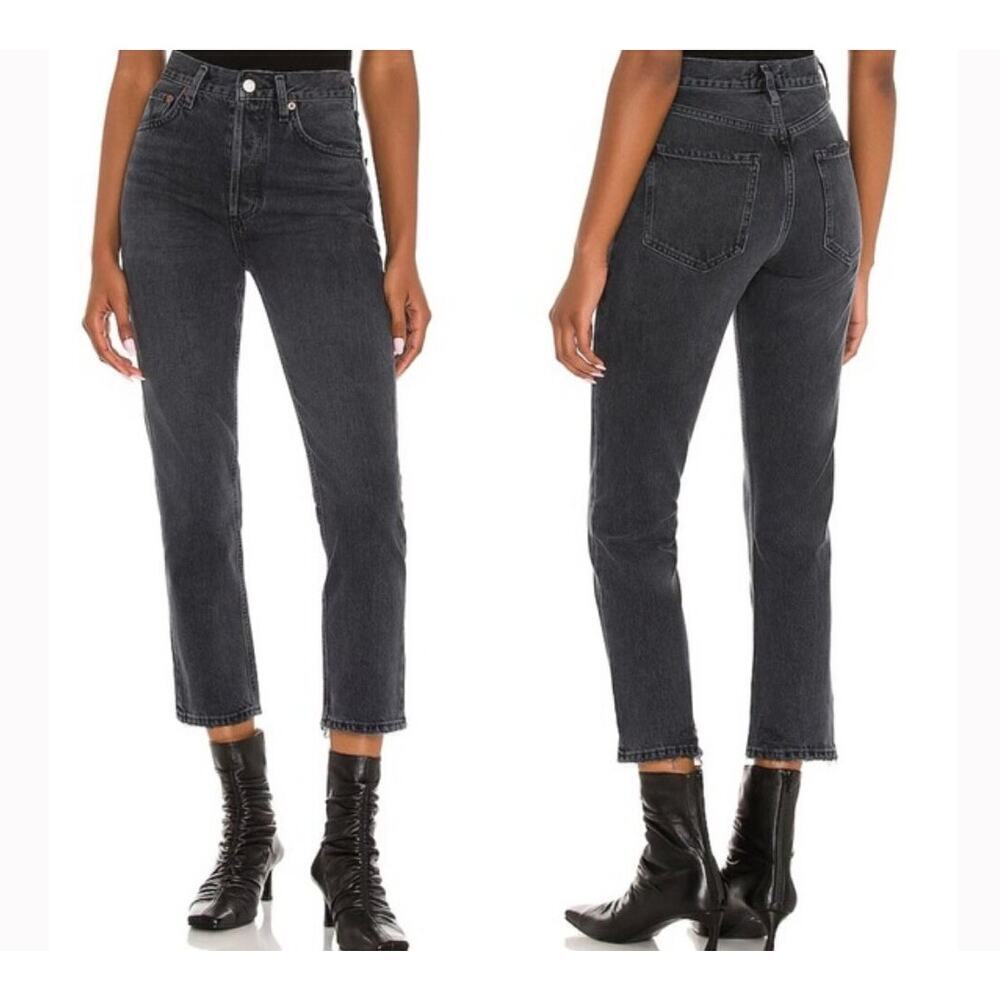 AGOLDE Riley High Rise Straight Crop Black Size 24